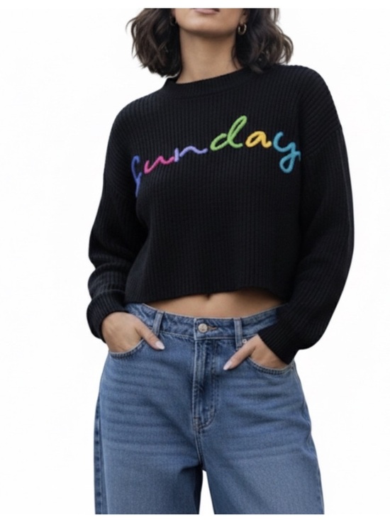 moon & madison Sweaters - Moon & Madison Rainbow "Sunday" Embroidered Cropped Knit Sweater – Size S